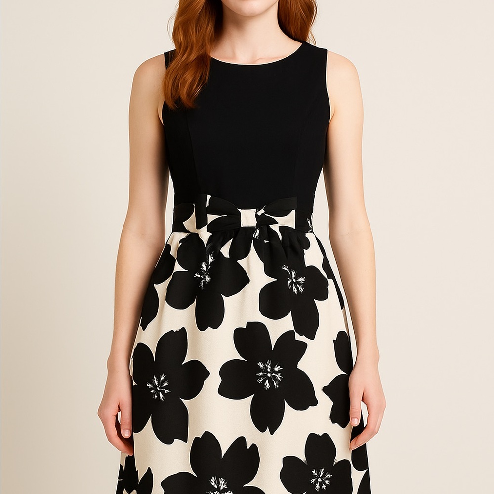 Chic Black and White Floral Midi Dress